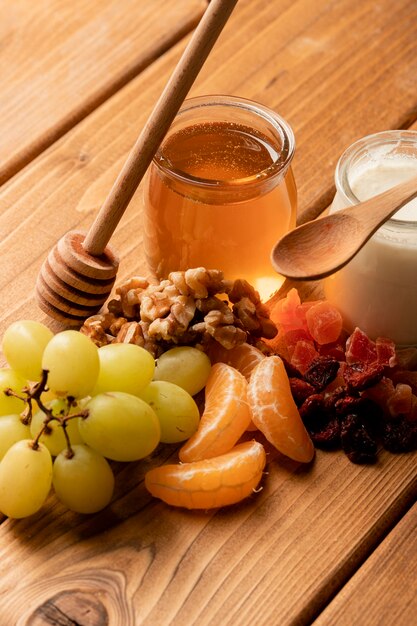 Close-up healthy breakfast on table