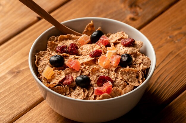 Close-up healthy breakfast on table