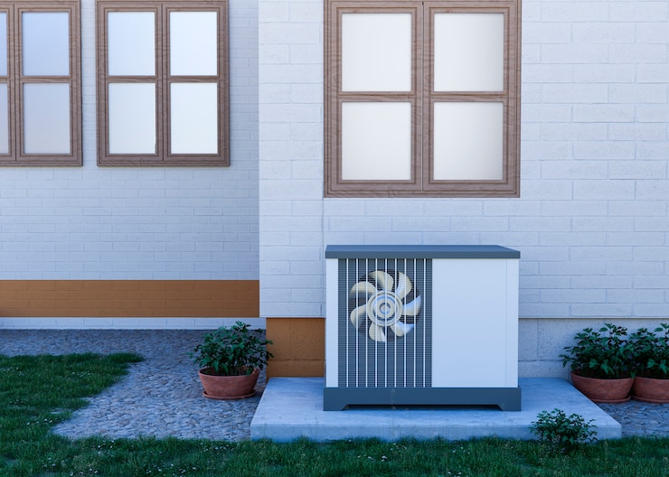 Free Photo close up on heat pump outside home