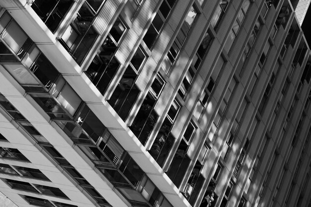 Close-up high-rise building in black and white