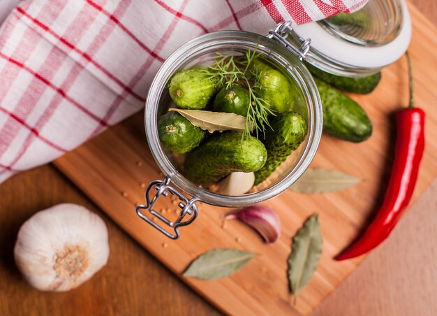 Close up of homemade pickled cucumbers