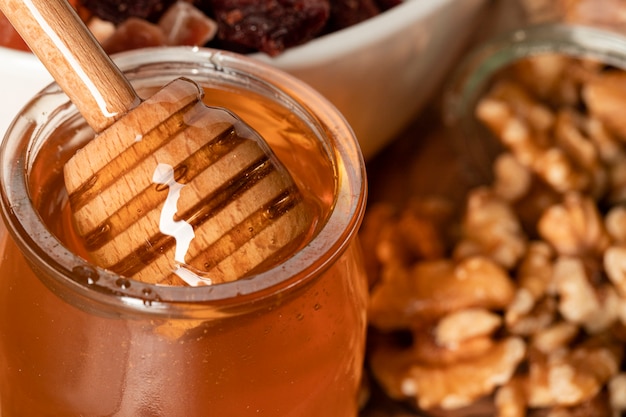 Close-up honey with nuts