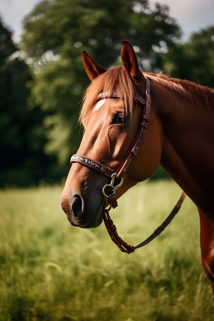 森の中の馬をクローズアップ