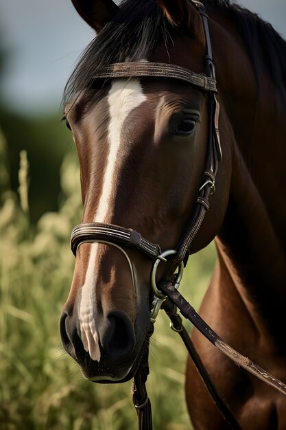 Close up on horse outdoors