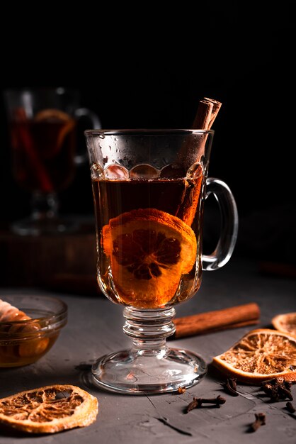 Close-up of hot tea with cinnamon