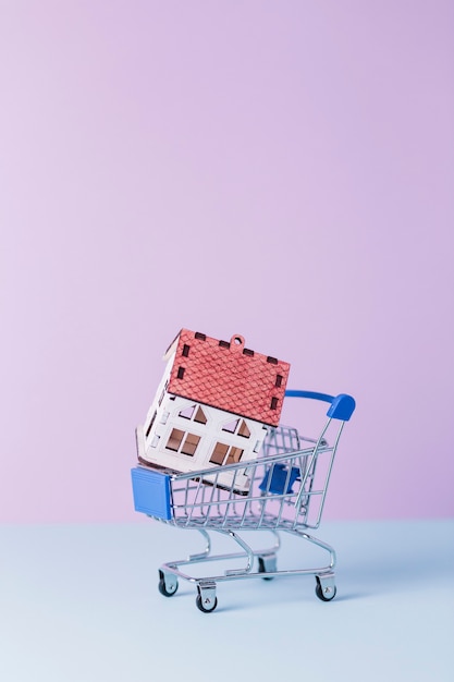 Close-up of house model in shopping cart