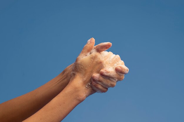 Close up on hygienic hand washing