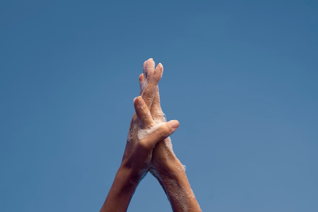 Close up on hygienic hand washing