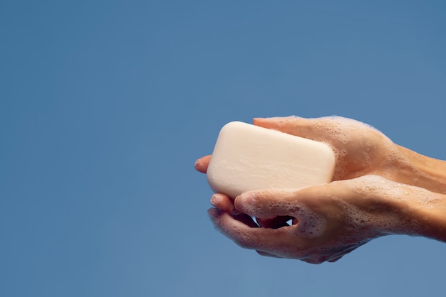 Close up on hygienic hand washing