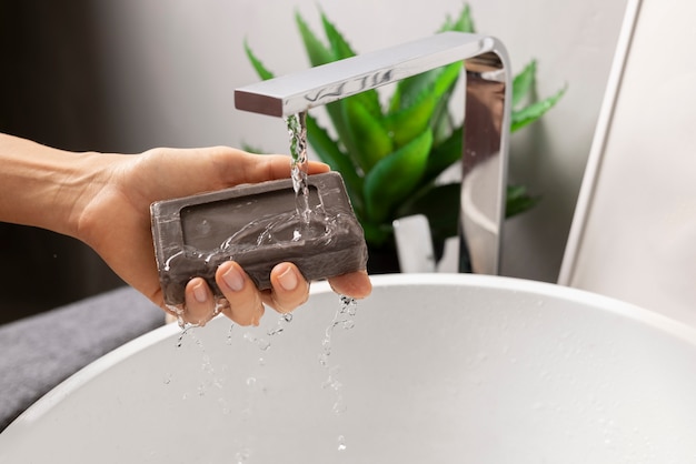 Close up on hygienic hand washing