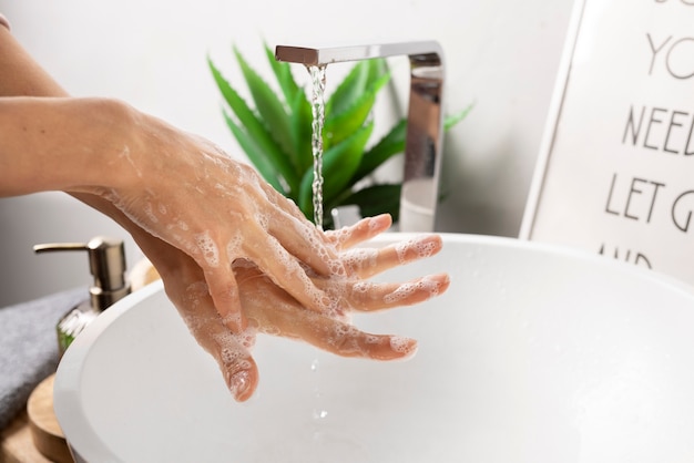 Close up on hygienic hand washing