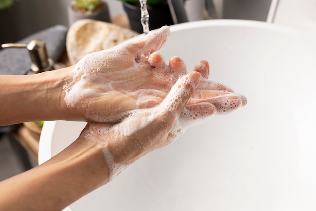 Close up on hygienic hand washing