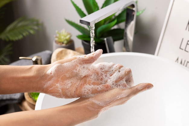 Close up on hygienic hand washing