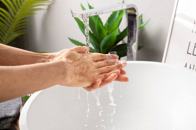 Close up on hygienic hand washing