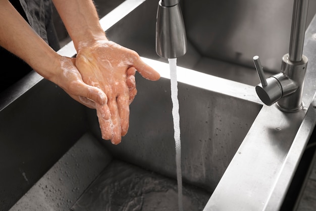 Close up on hygienic hand washing