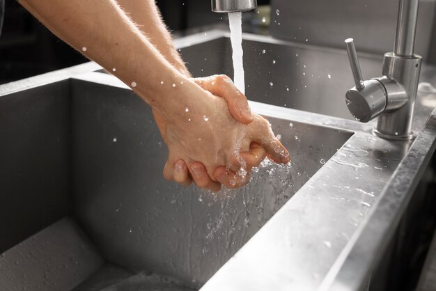 Close up on hygienic hand washing