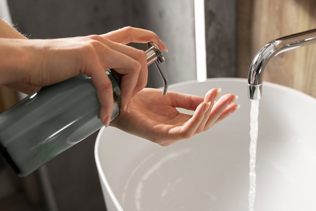 Close up on hygienic hand washing