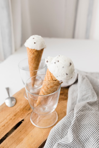 Close-up ice cream in glasses