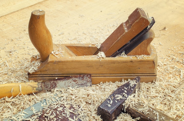 Free photo close up image of chisel and carpentry tools used for wood work