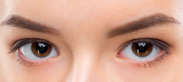 Close up image of female brown eyes