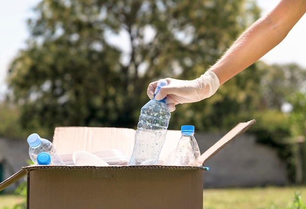 Close-up individual recycling plastic bottles