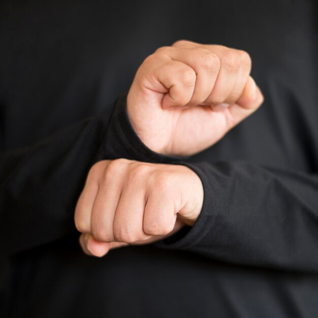 Close-up interpreter teaching sign language