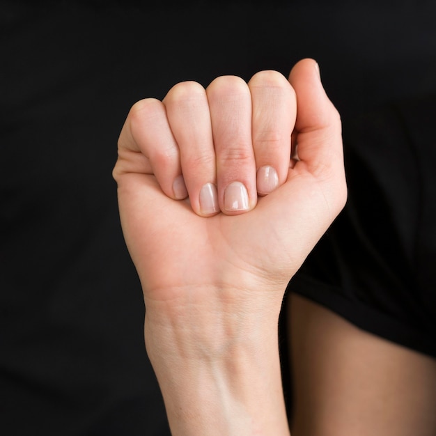 Close-up interpreter teaching sign language