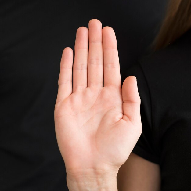 Close-up interpreter teaching sign language