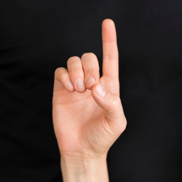 Close-up interpreter teaching sign language