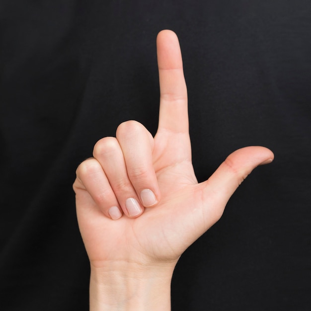 Close-up interpreter teaching sign language