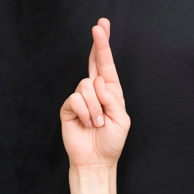 Close-up interpreter teaching sign language