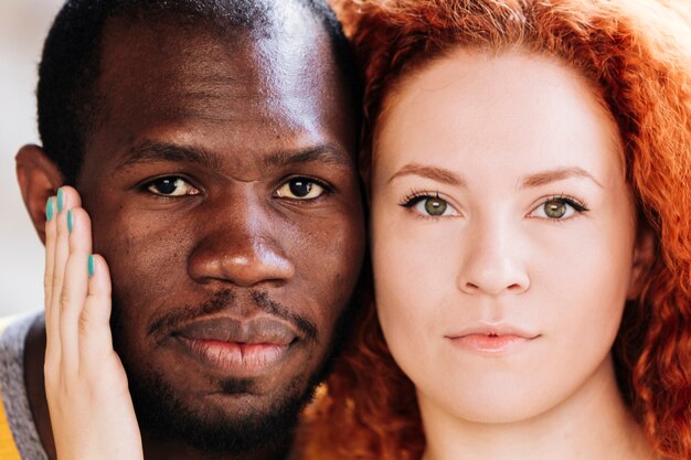 Close-up of interracial couple