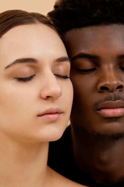 Close-up interracial couple