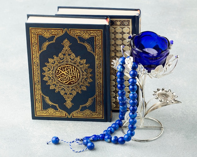 Close-up islamic new year concept with quran book