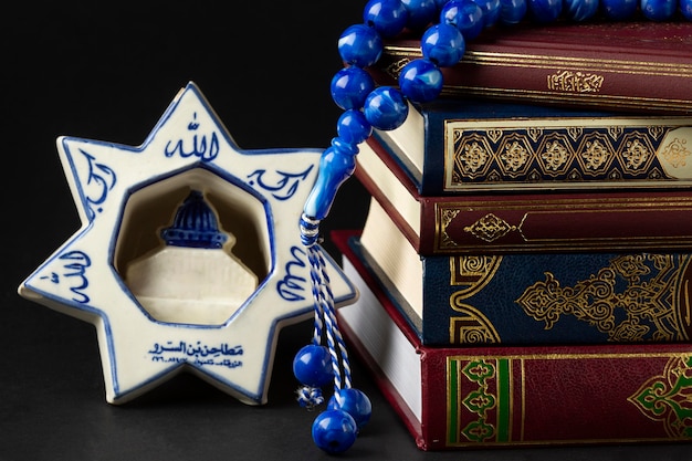 Free photo close-up islamic new year quran books