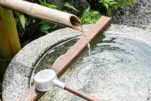 Free photo close-up of a japanese bamboo fountain