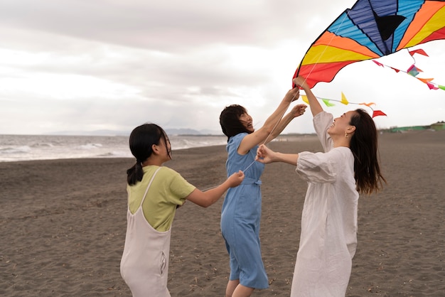 Close up on japanese family having fun