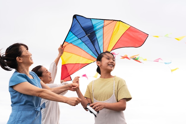 Close up on japanese family having fun