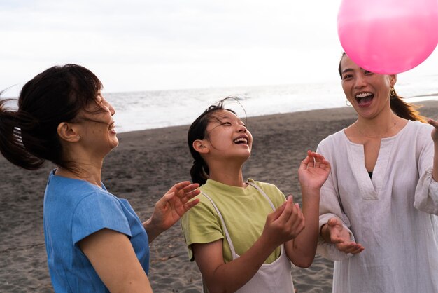 Close up on japanese family having fun