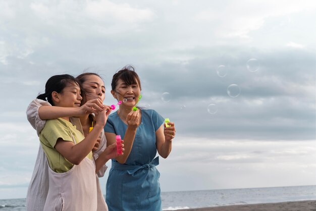 Close up on japanese family having fun