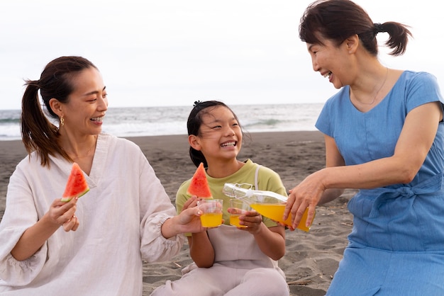 Close up on japanese family having fun