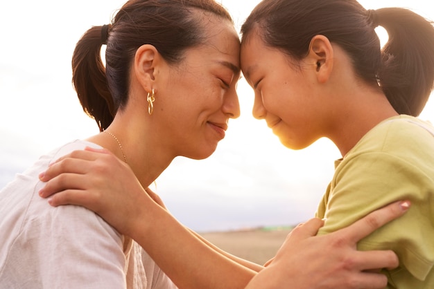 Close up on japanese family having fun