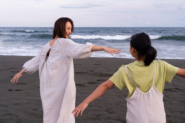 Close up on japanese family having fun