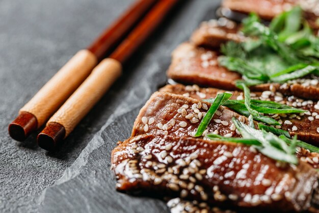 Close-up of japanese meal arrangement