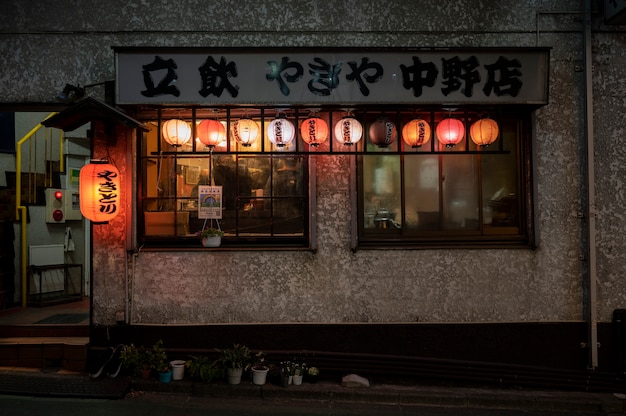 Close up on japanese street food shop
