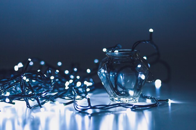 Close-up jar and fairy lights