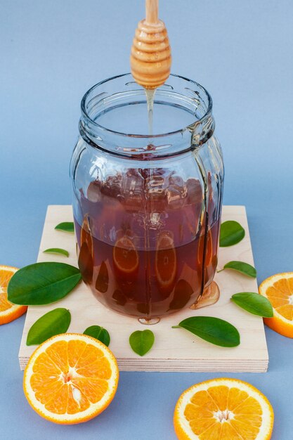 Close-up jar with homemade honey