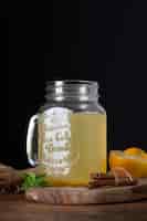 Free photo close-up jar with homemade lemonade