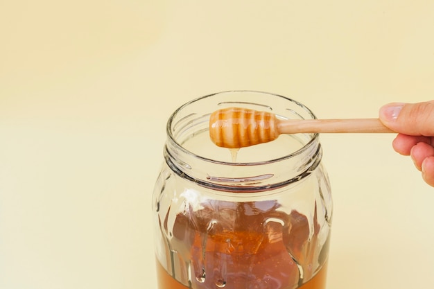 Close-up jar with organic honey