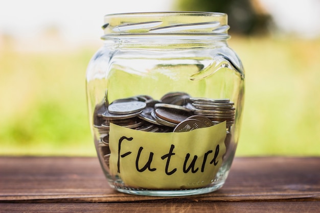 Close-up jar with saving coins